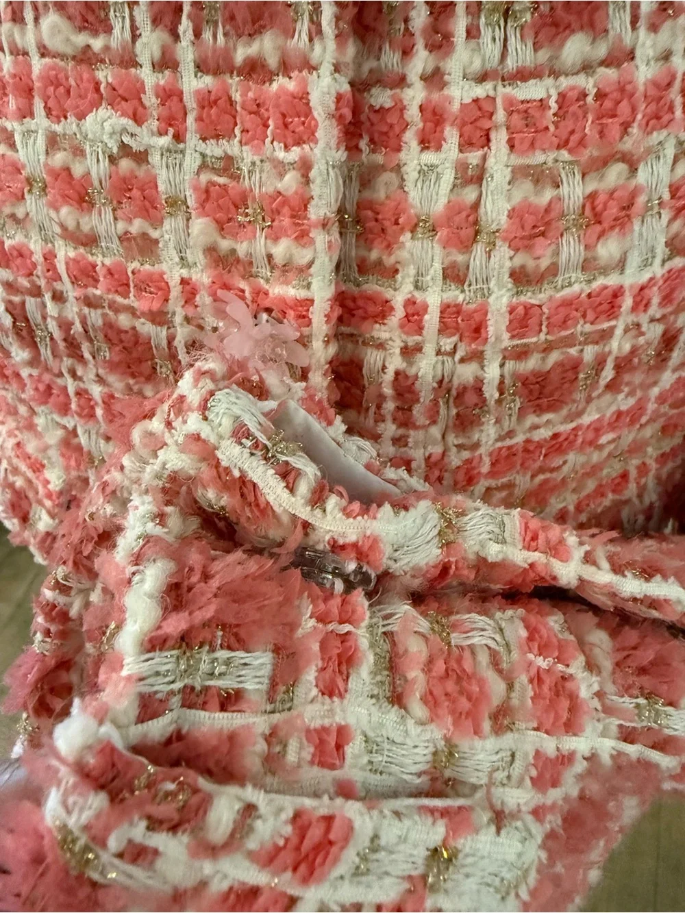 Marie Elie Paris Pink Tweed Jacket Classic Bouclé floral snaps size 40